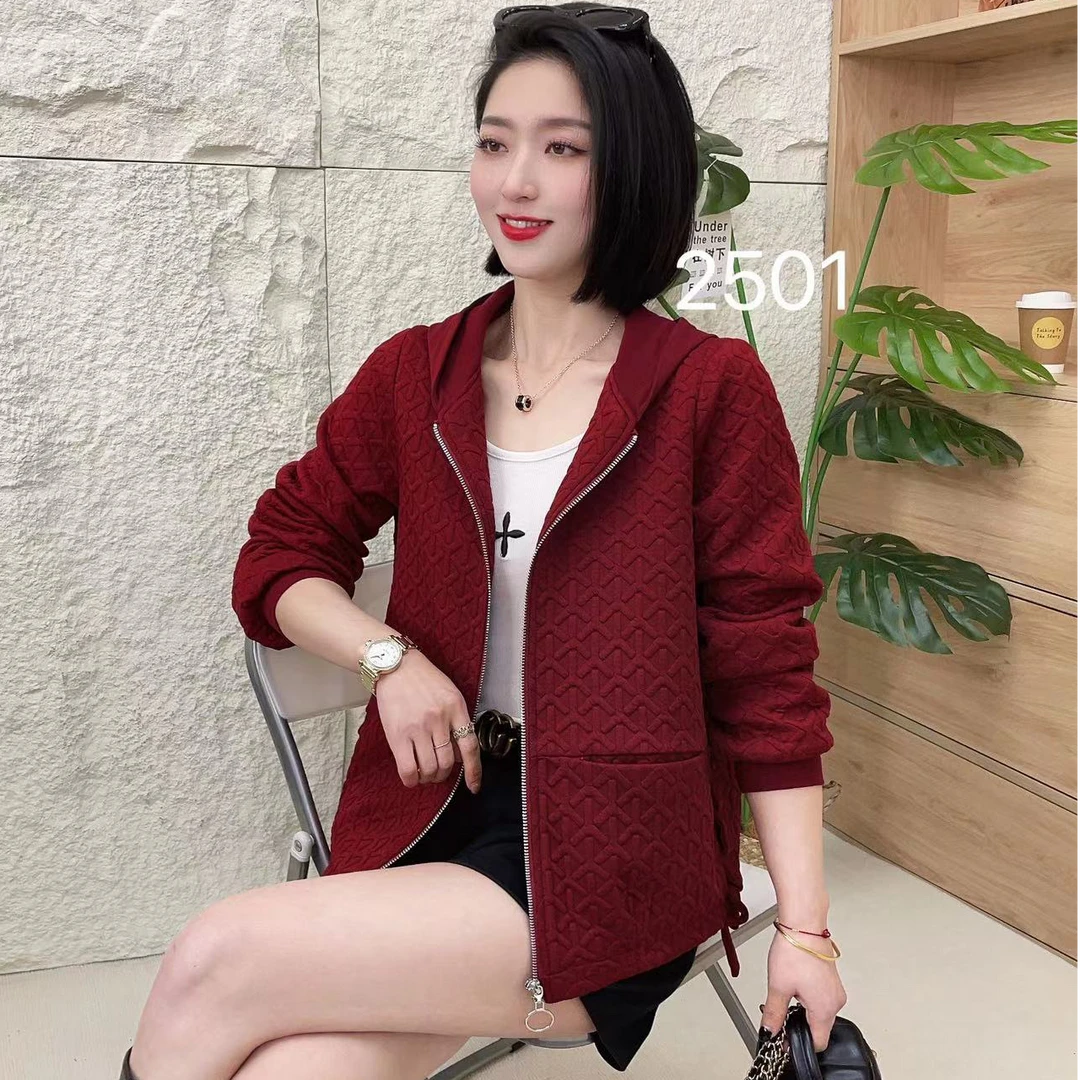 春季新款连帽设计拉链开衫百搭外套2501