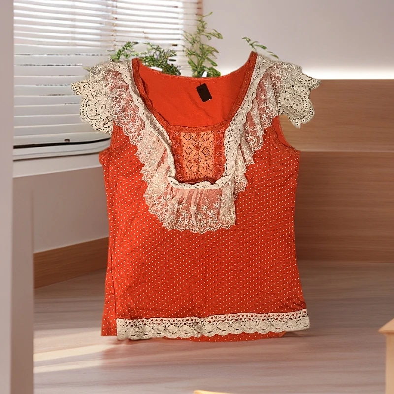 vintage夏款日常甜美复古半身裙短裙夏季蕾丝洋气网红红色女士