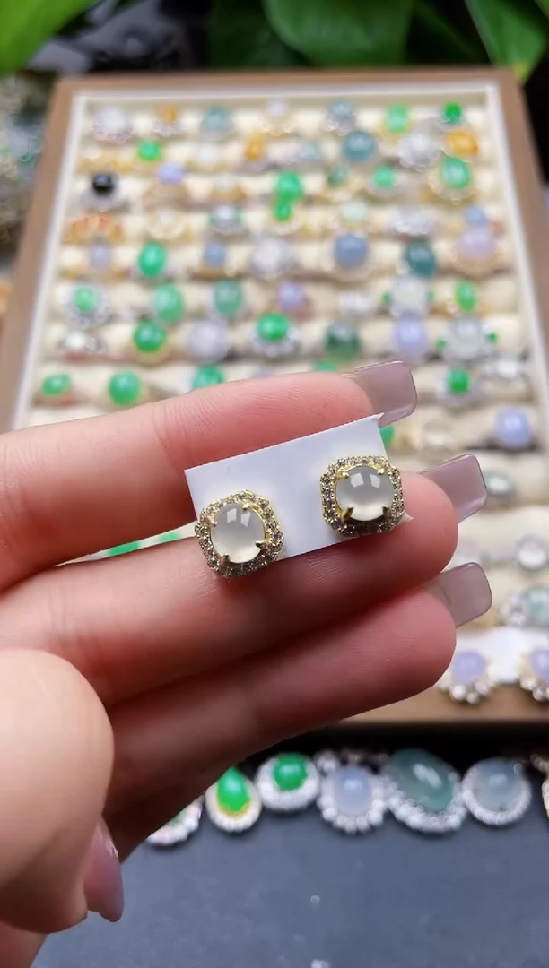 银S925镶嵌翡翠耳饰130