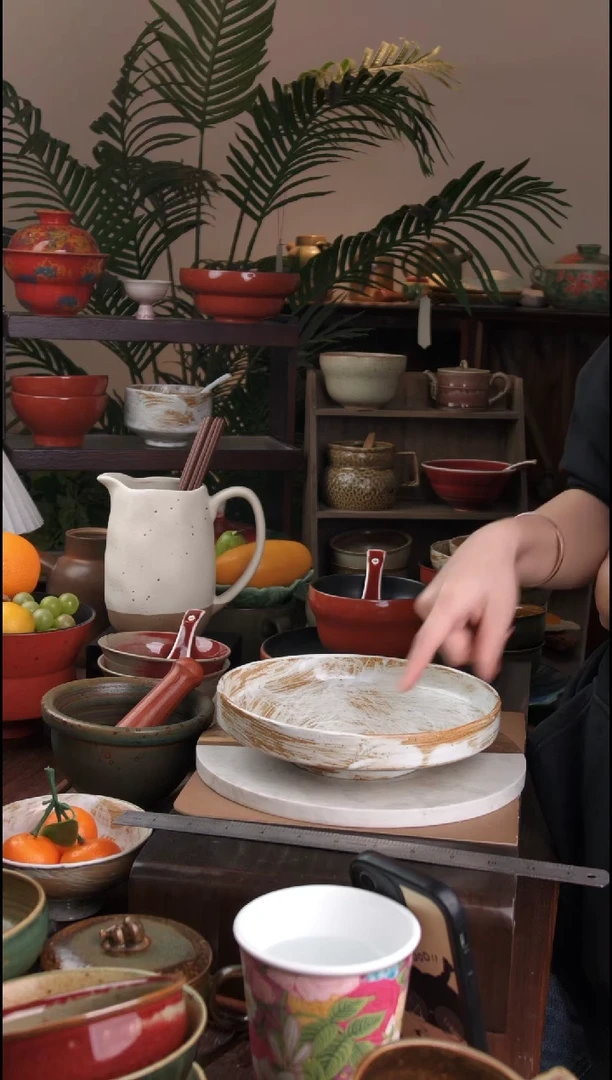 碗景德镇手工高温餐具手刷竹节盘