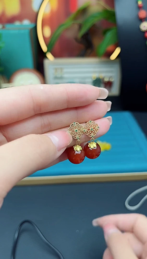 玛瑙/玉髓耳饰银S925镶嵌710000