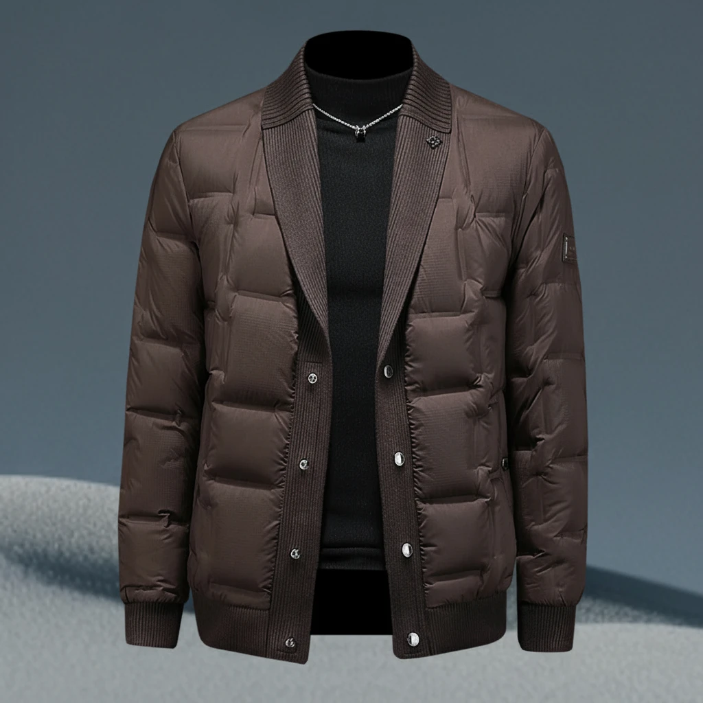 巴赛娜缇时尚休闲男士潮流个性时尚冬季白鸭绒针织领提花羽绒服男