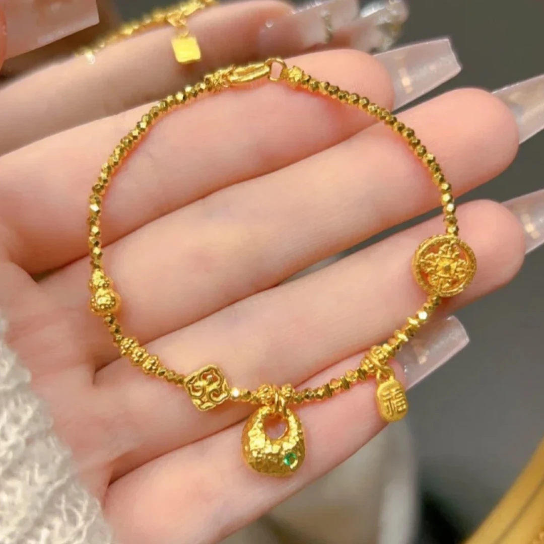 铜合金手链 新中式蹦迪珠爆闪金陀碎碎金平安顺转运纳福手链