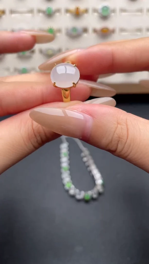 银S925镶嵌戒指翡翠一物一证一礼盒