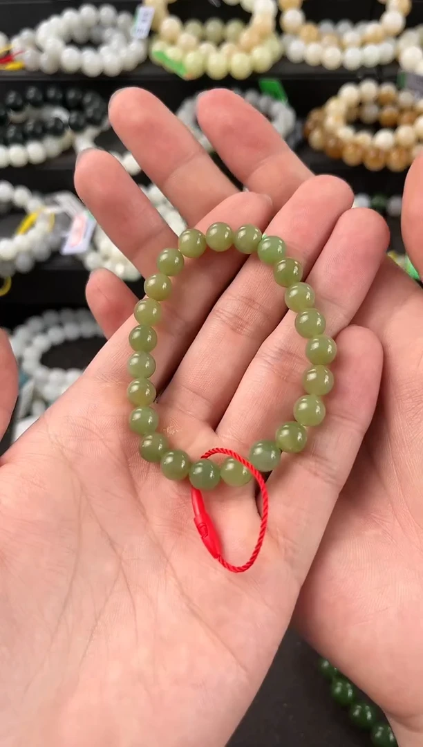【闪购商品】和田玉手串未镶嵌黑羊洞碧玉手串卡8mm微色差
