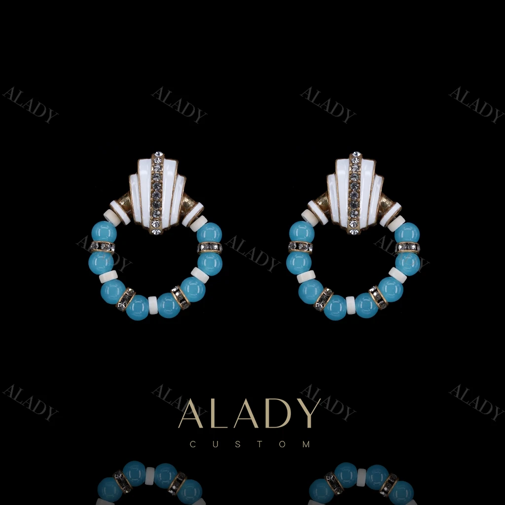 合金合成锆石耳饰 【睡美人】精致小优雅蓝白色法式耳钉