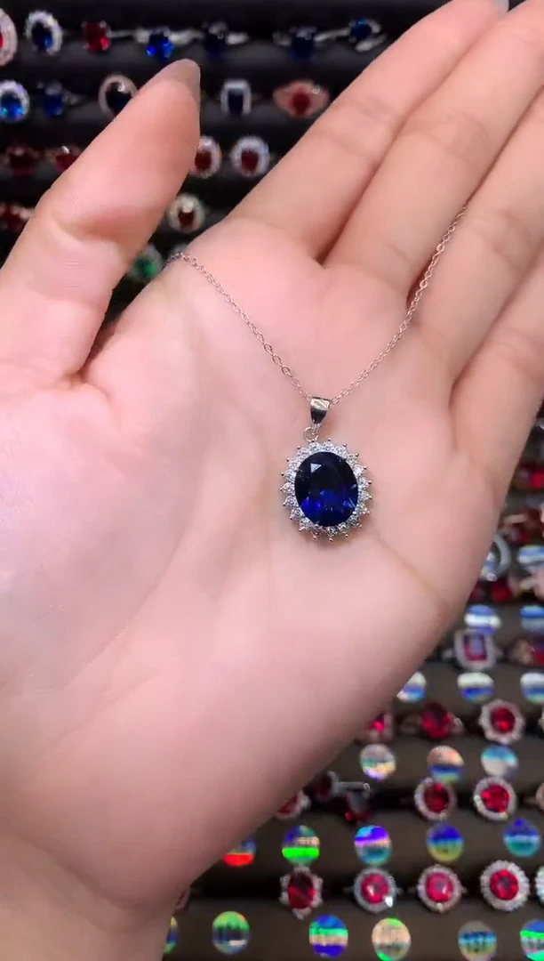 【闪购商品】蓝宝石吊坠(赠链)银S925镶嵌1012