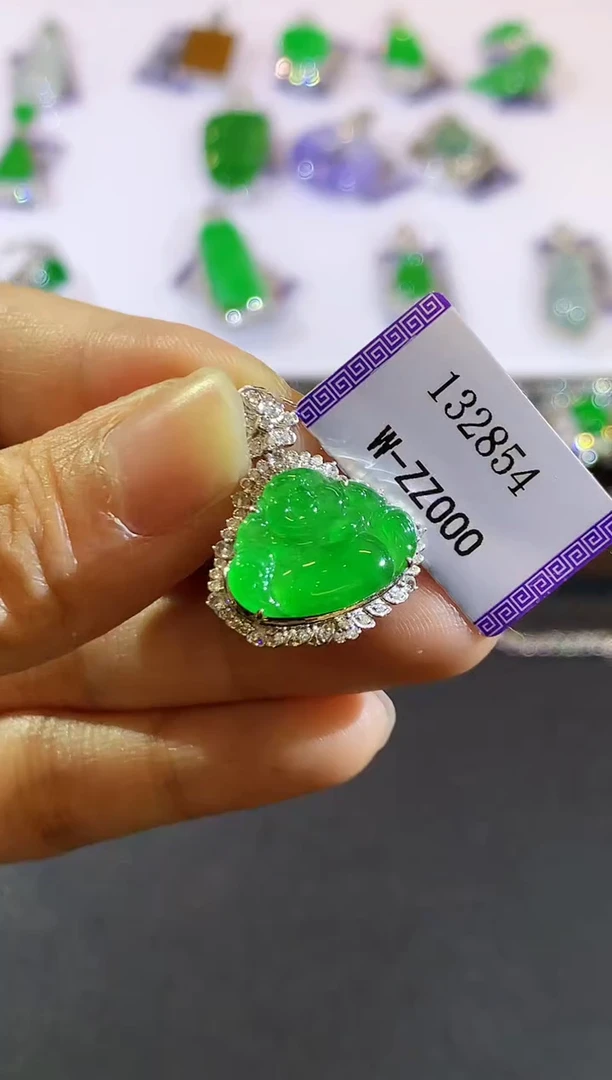 翡翠18K金镶嵌吊坠(不含链)XY132854多样性发其一