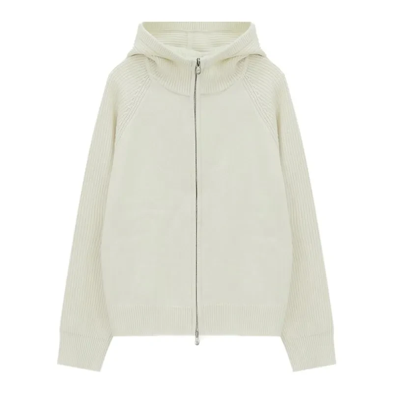 【黄蓉推荐】100绵羊毛拉链针织连帽开衫毛衣外套4ZDMA8480