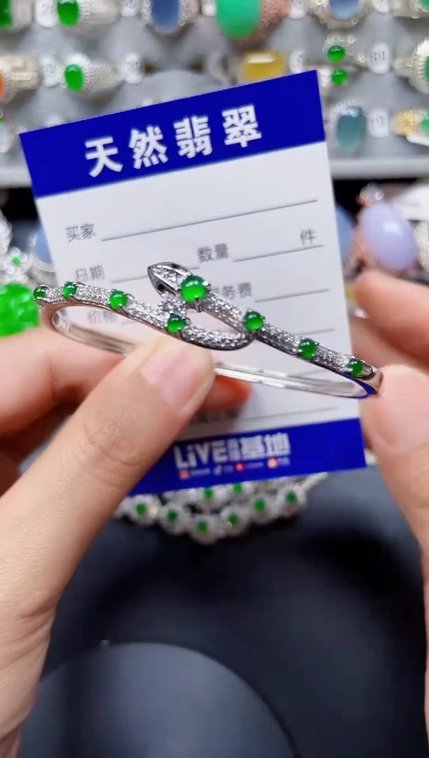 翡翠手镯银S925镶嵌0176
