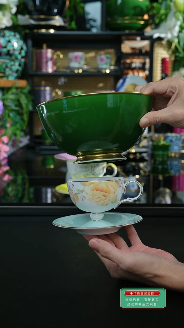 樱****）牡丹咖啡杯+翡翠绿汤碗，，，，