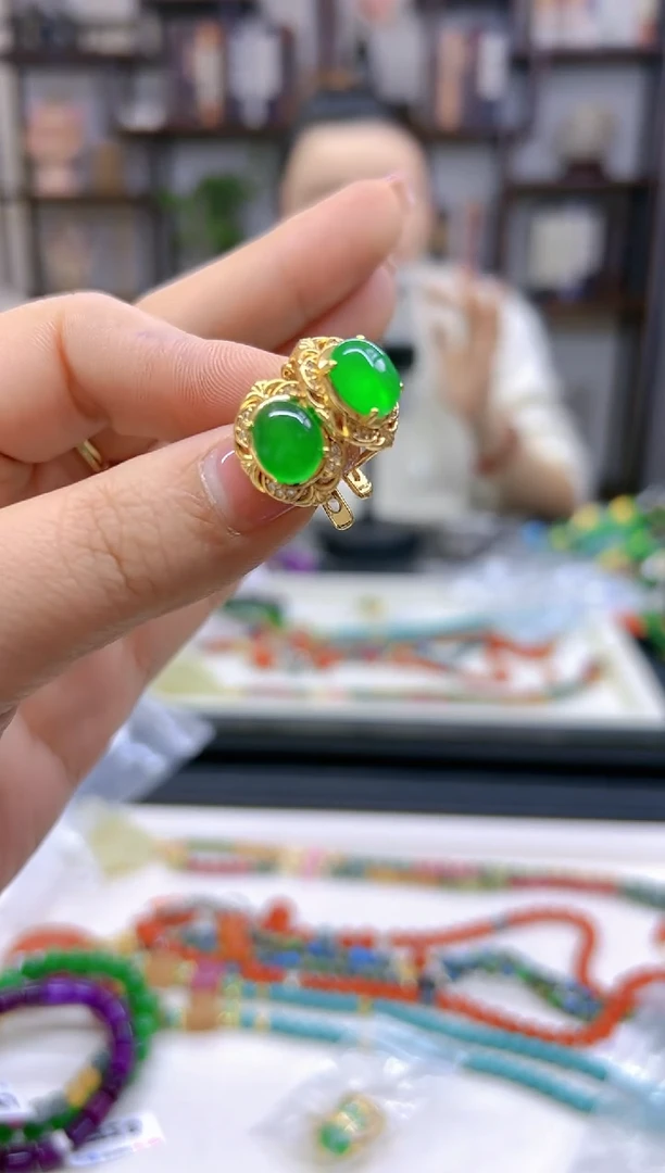 【闪购商品】翡翠耳饰14K金镶嵌耳扣E458