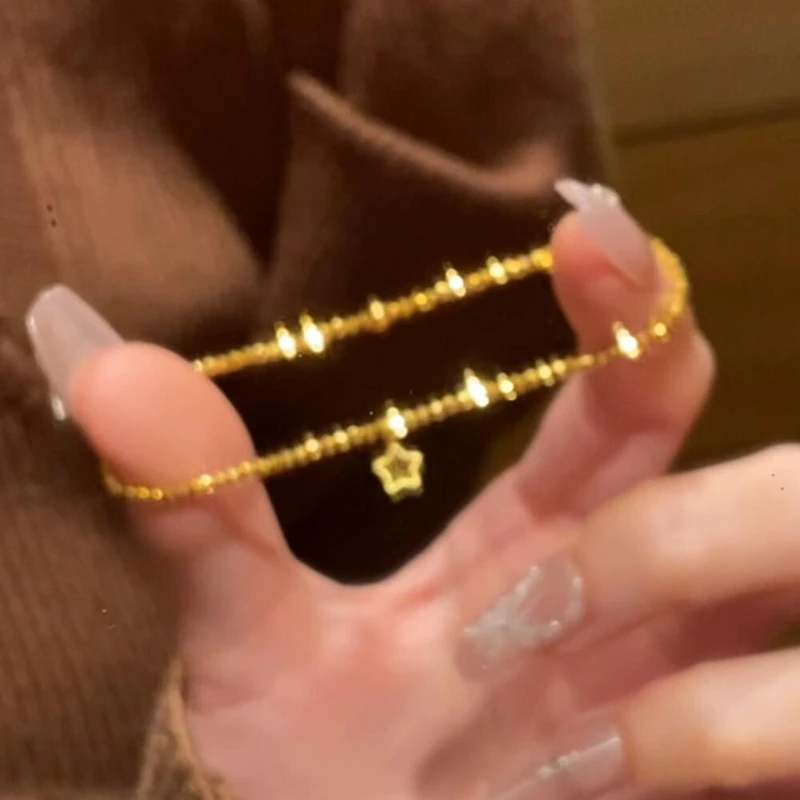 铜合金手链 爆闪金色碎冰冰星星吊坠手链轻奢小众高级感精致手串