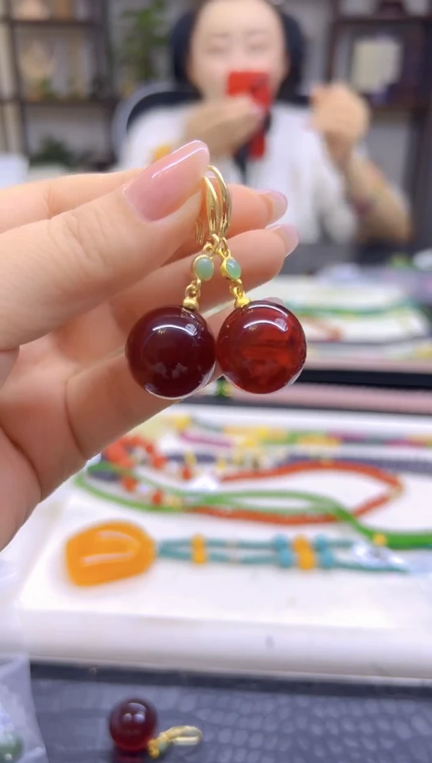 血珀14K金镶嵌耳饰DIY款E706