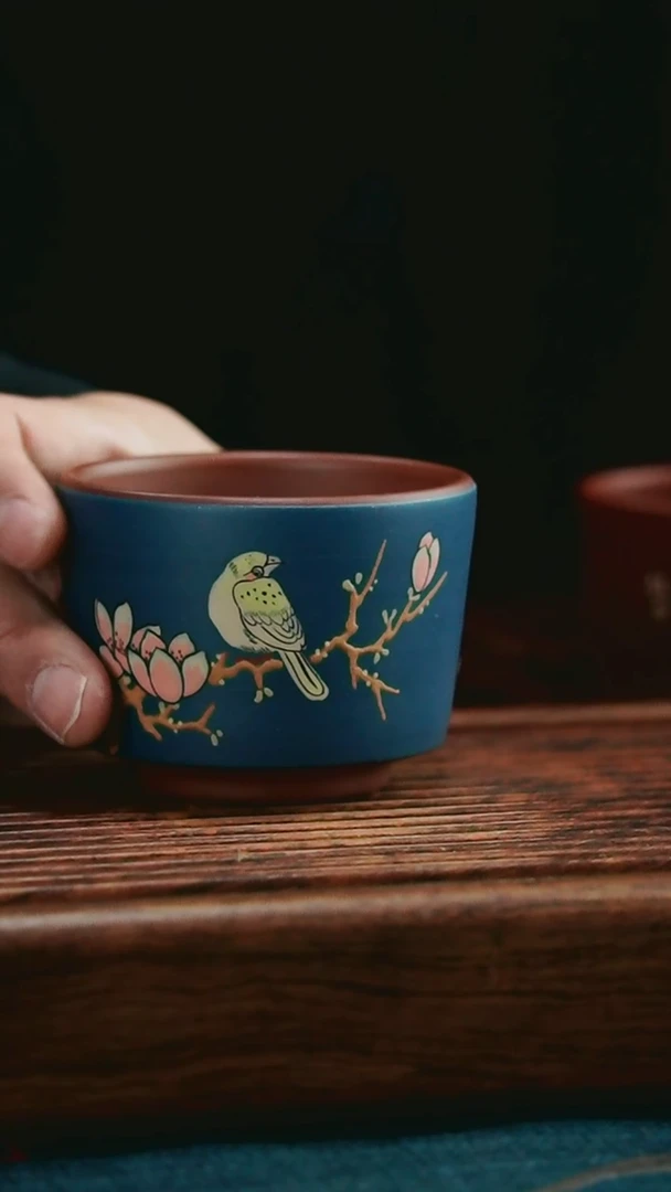 【闪购商品】紫砂茶杯紫砂主人杯紫泥花鸟