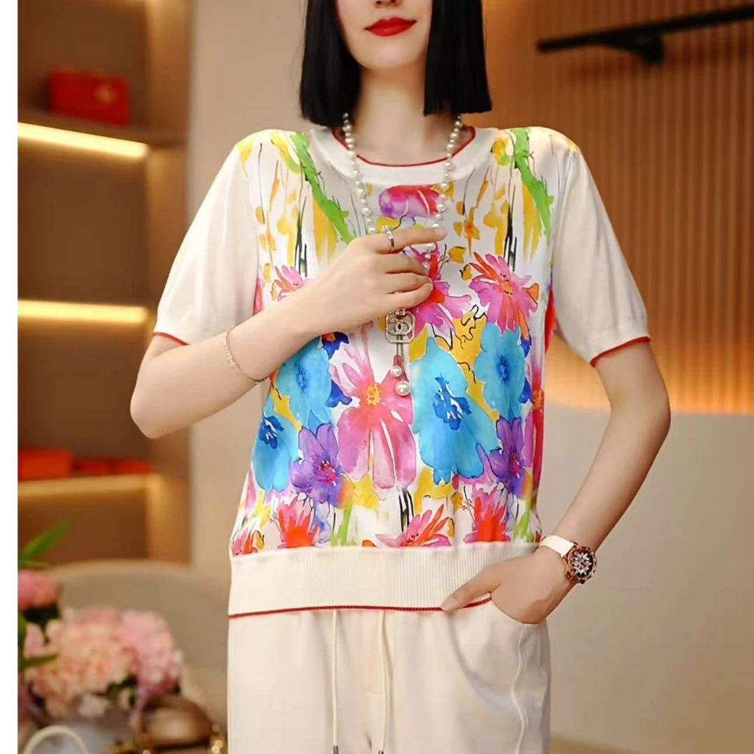 2025夏款桑蚕丝新品短袖套头上衣-296