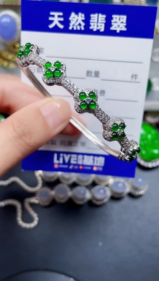 银S925镶嵌手镯翡翠258
