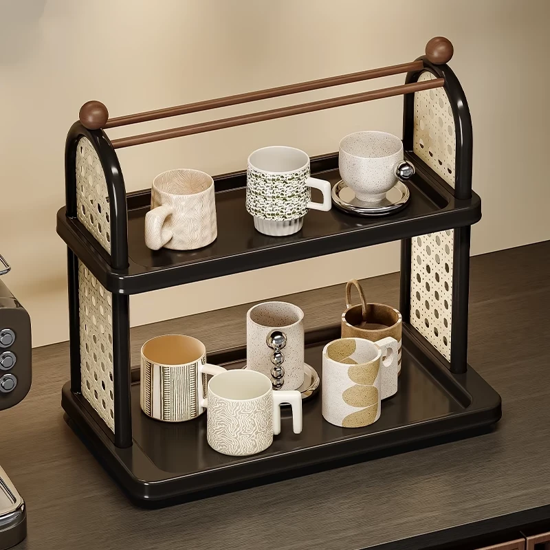 德国中古风杯子置物收纳架大容量高级客厅茶托盘梳妆台玄关茶水吧