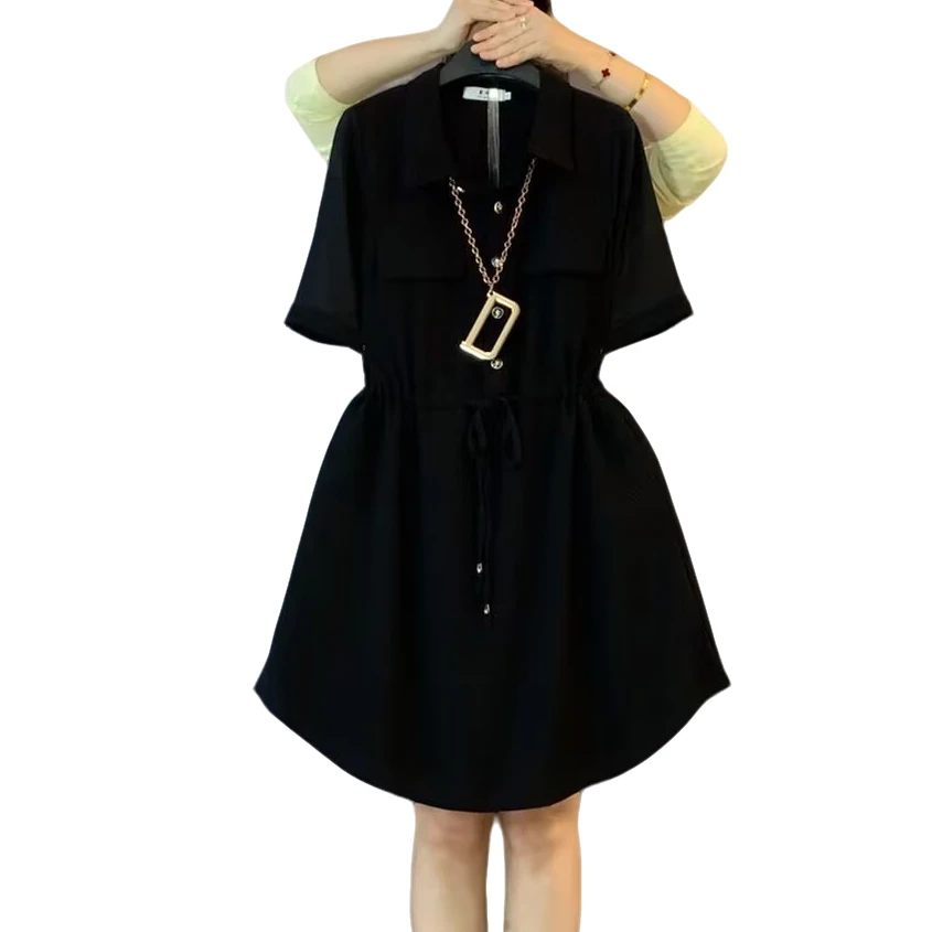 大维罗依XYL欧货新款翻领百搭显瘦收腰衬衫裙