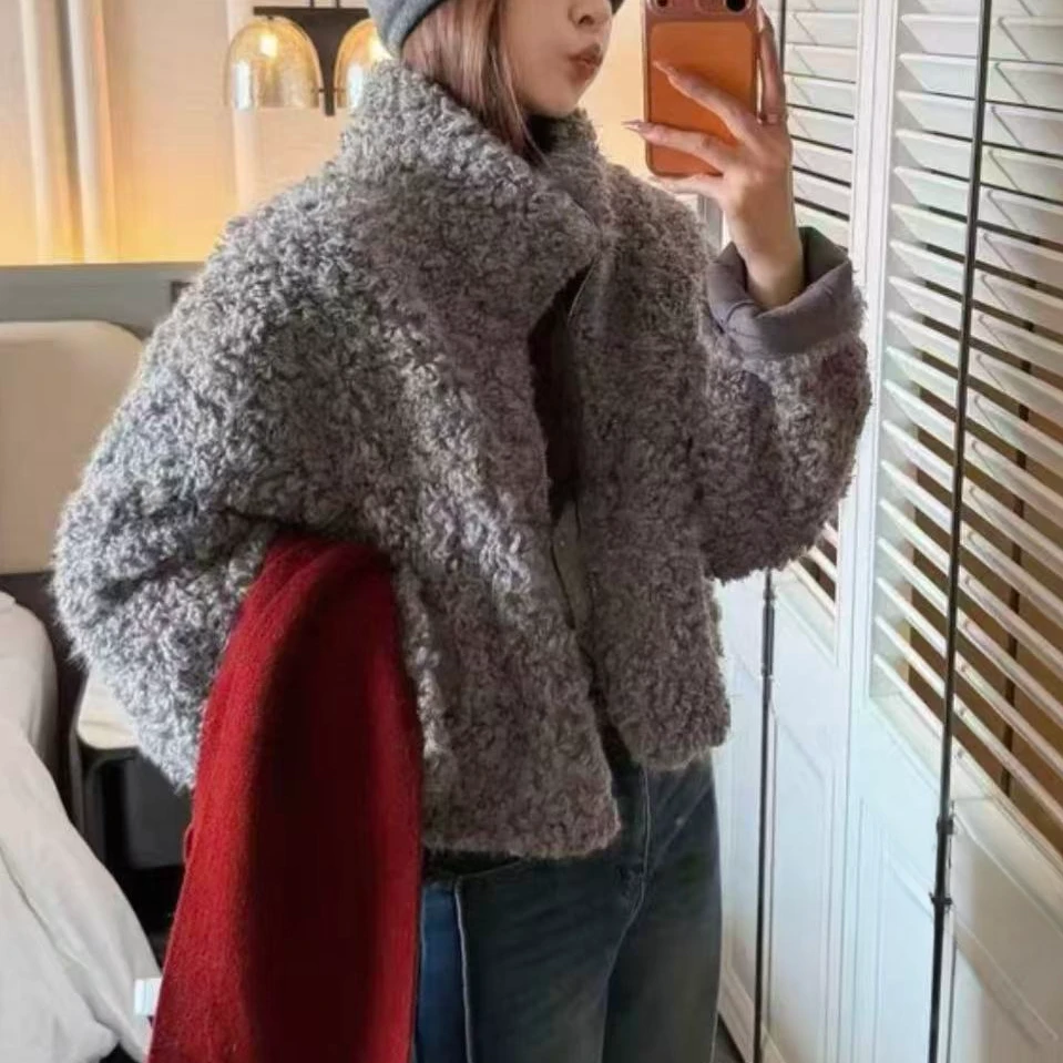 8318韩版立领冬款新款毛毛外套休闲加厚显瘦短外套