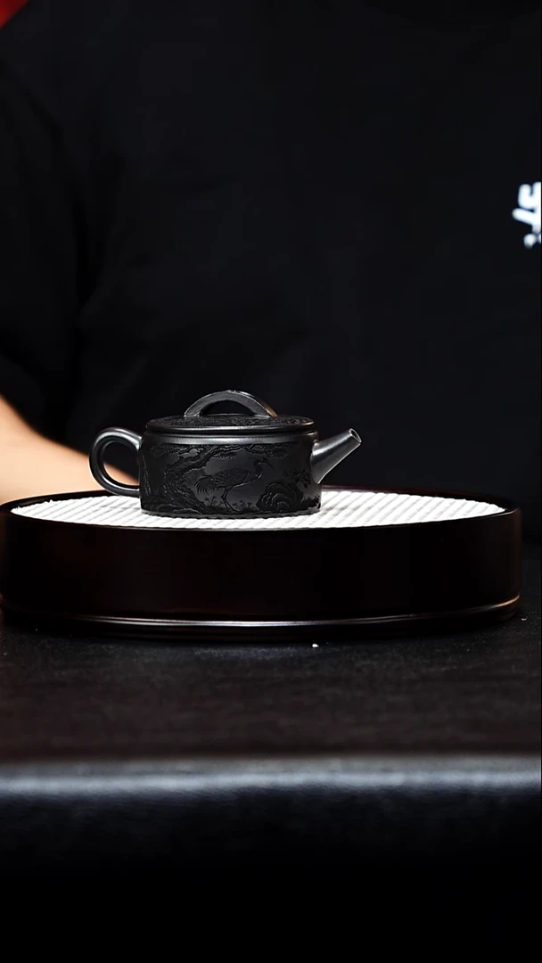 茶杯紫砂宜兴紫砂  汉瓦 松鹤