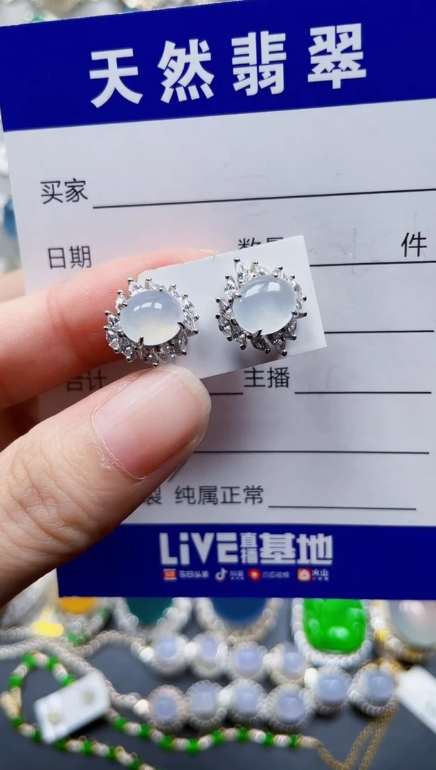 银S925镶嵌翡翠耳饰633