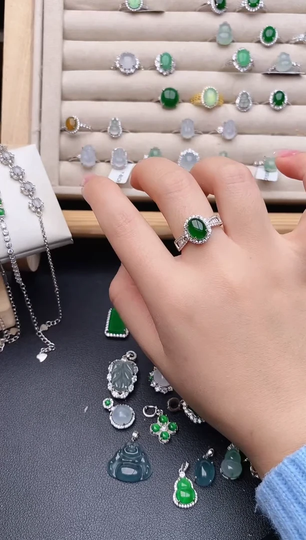 银S925镶嵌戒指翡翠0