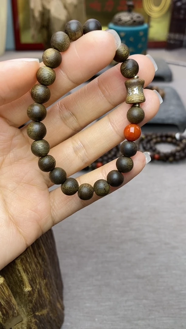 【闪购商品】沉香手串芽庄白棋08＋富森竹节六字镶嵌沉水