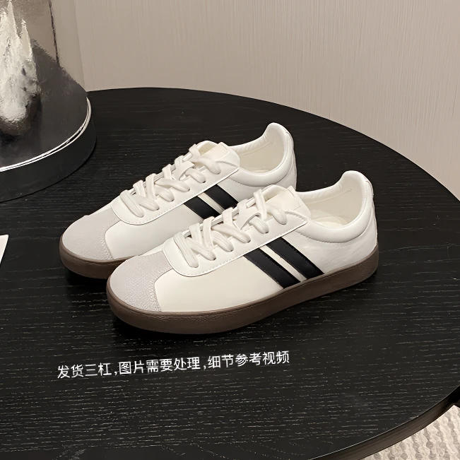 真皮芒果T头复古德训鞋女新款百搭ins休闲运动鞋平底新版德训鞋