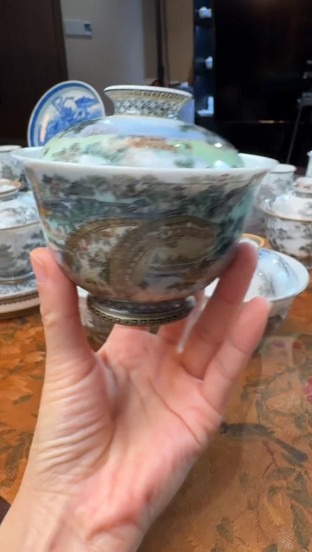 小*子手绘粉彩清明上河图盖碗