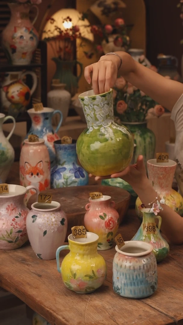 陶瓷420景德镇设计师手作花器摆件侘寂风