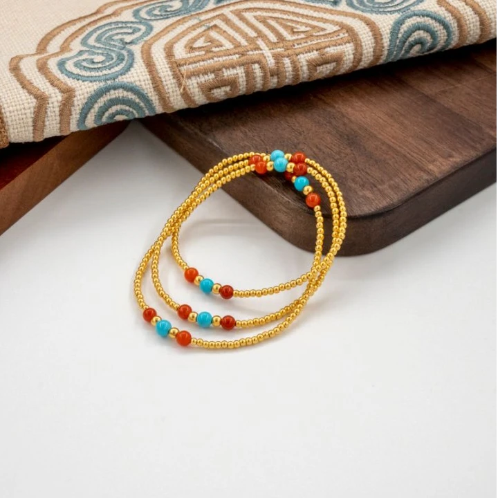 阿敏专属-Y/Z【三圈红蓝小米珠手串】 足金999手串(附加228/128/0)