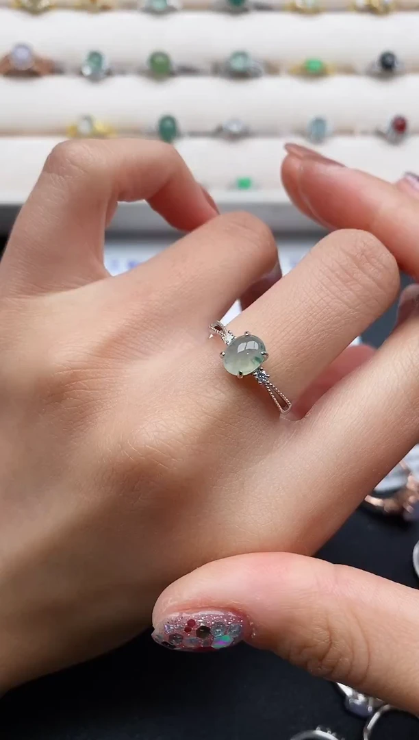 银S925镶嵌戒指翡翠55555555+5