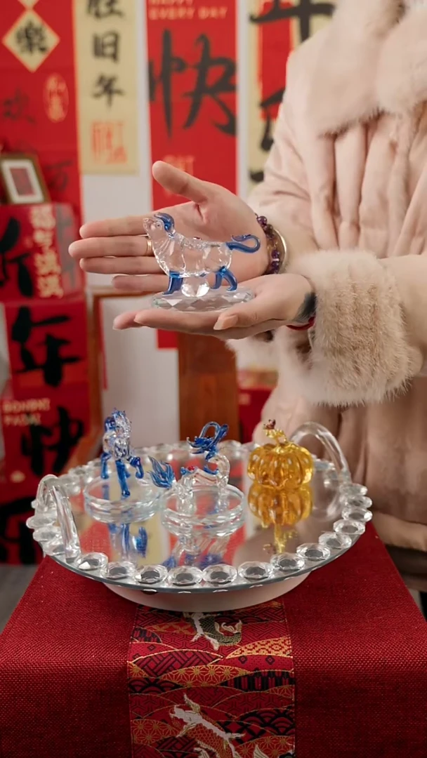 【闪购商品】琉璃拉丝蓝底牛摆件