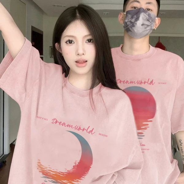 纯棉情侣装t恤衫夏季2025新款夏日多巴胺穿搭短袖上衣服一男一女