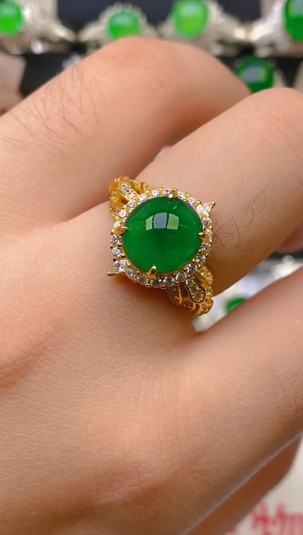 翡翠戒指银S925镶嵌天然