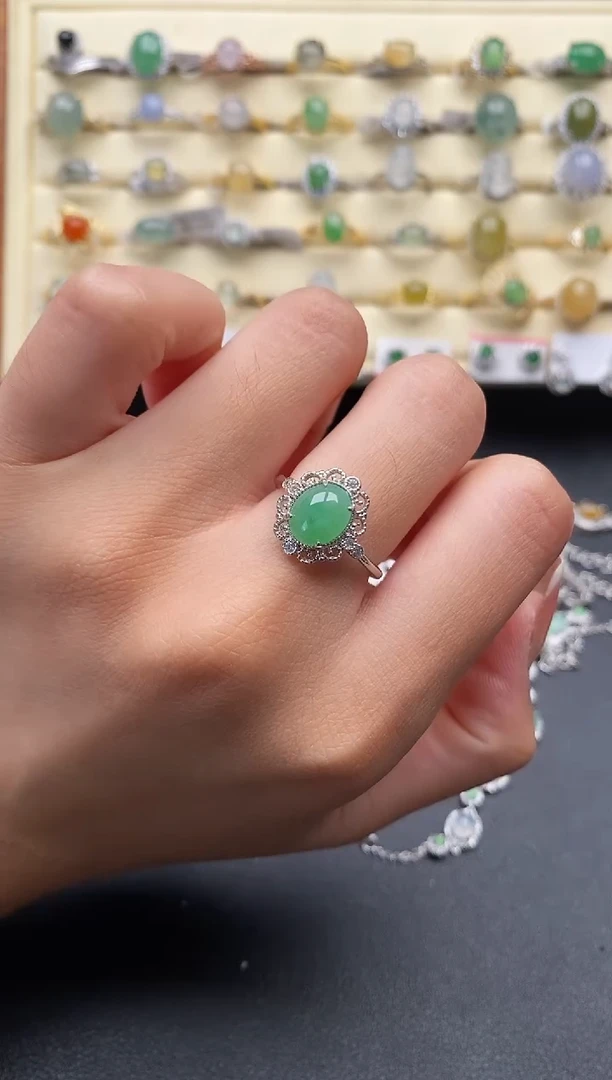 银S925镶嵌戒指翡翠2222222+4