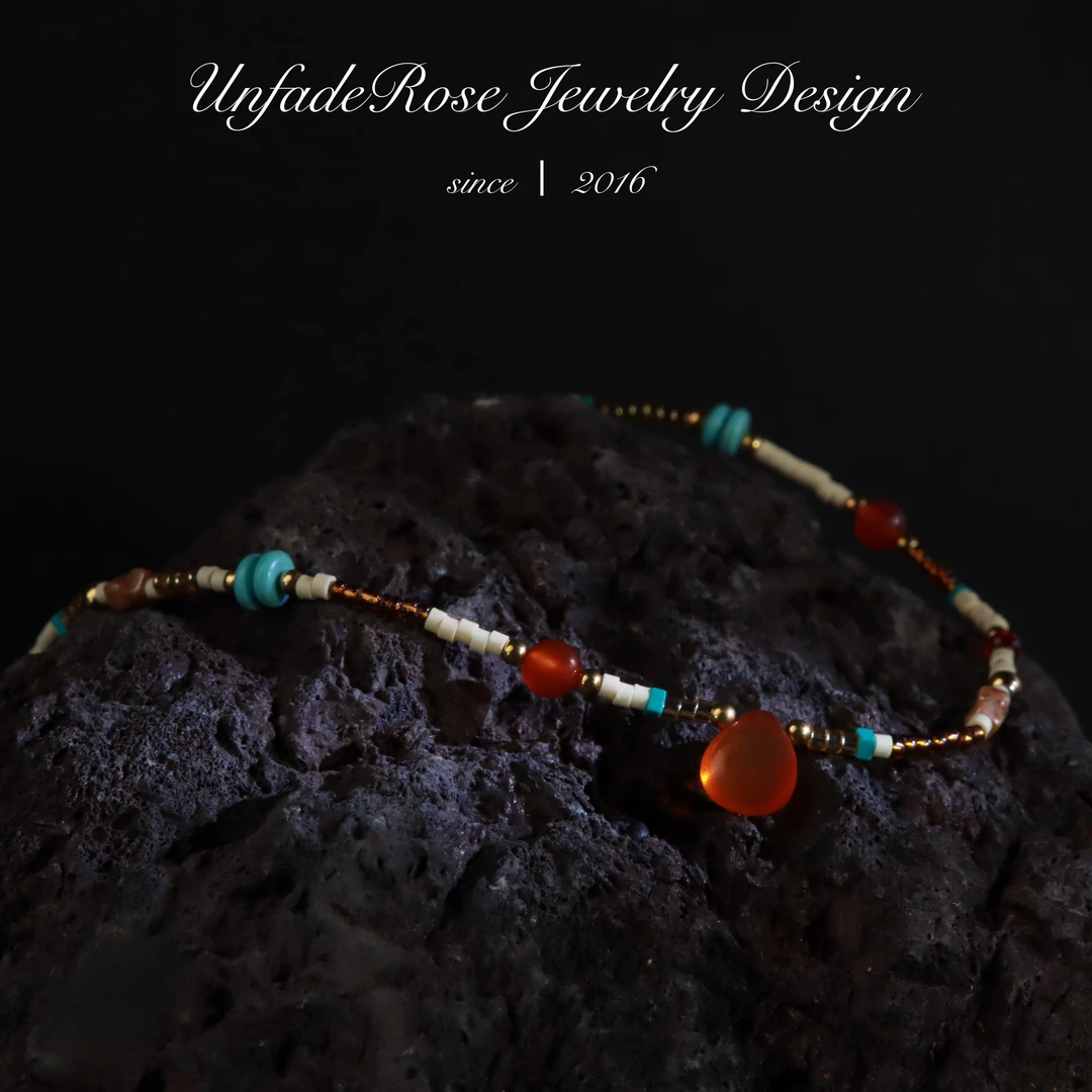 UNFADE ROSE  镀K金手工天然石项链Z042D