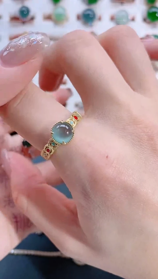 银S925镶嵌戒指翡翠天然翡翠