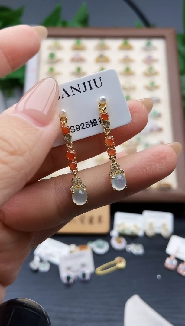 银S925镶嵌翡翠耳饰12