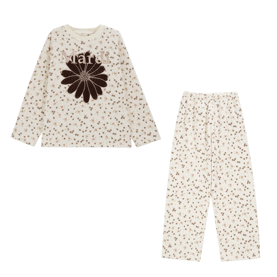 MARDI KNOW新款甜美小碎花雪粒绒加绒保暖女秋冬可外穿家居裤