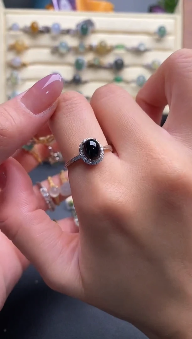 银S925镶嵌戒指翡翠44444+8