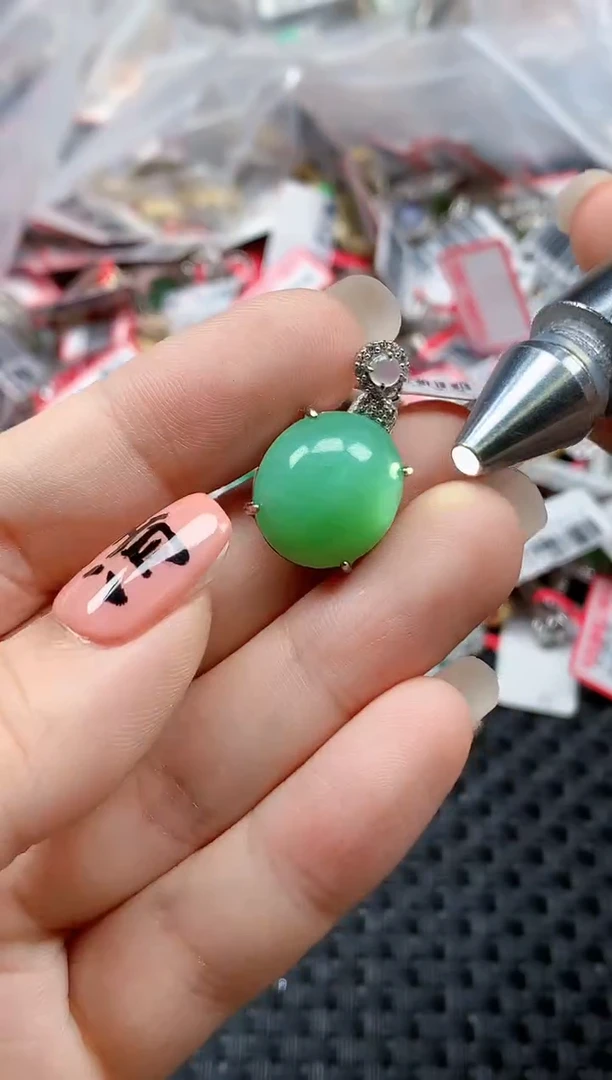 银S925镶嵌戒指翡翠天然A货缅甸翡翠