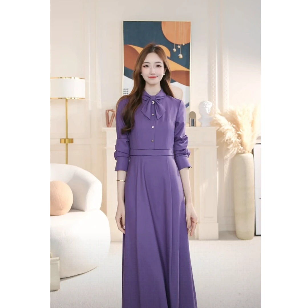 NEXY.CO/奈蔻飘带领衬衫连衣裙早春季长袖收腰小礼裙XF05480S4