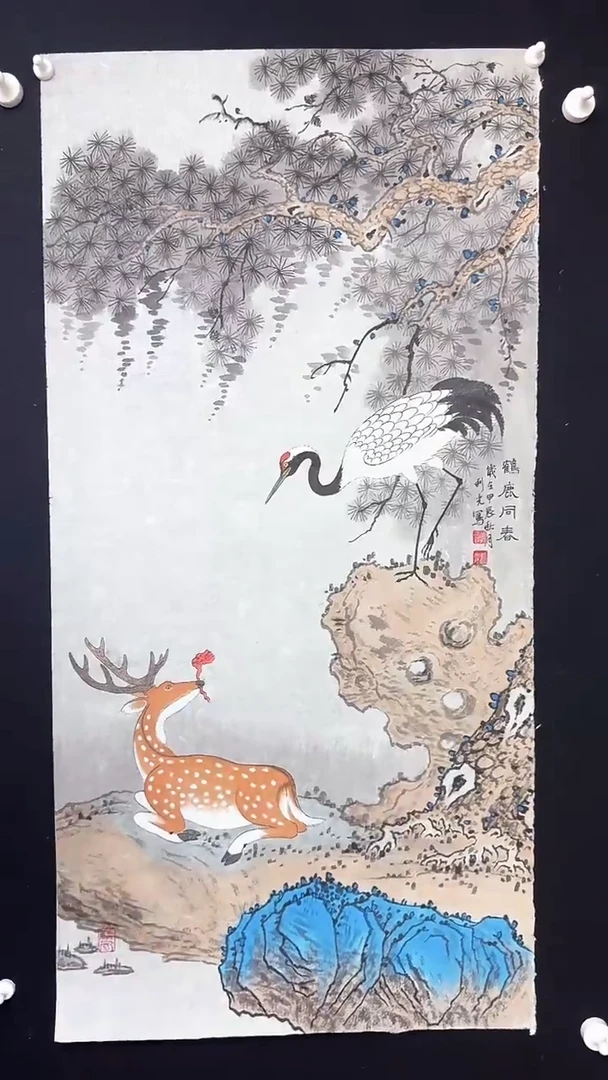 【闪购商品】国画李老师绘画鹤鹿同春