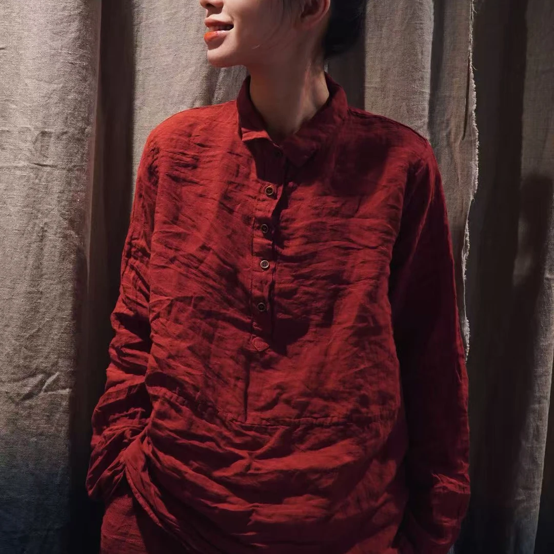 AS6877胭絮-设计师款半开襟翻领小衬衫