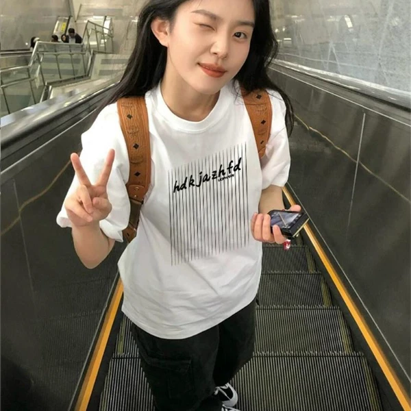 100%纯棉美式潮牌小个子正肩短袖t恤女夏设计感oversize半袖上衣