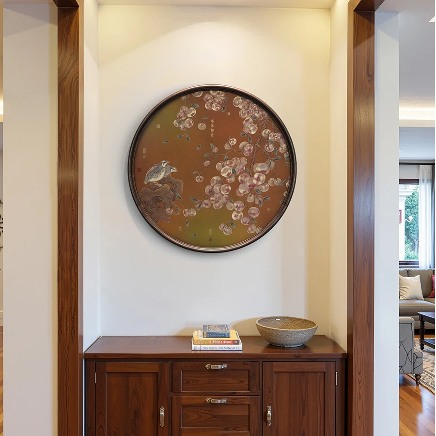 古歌元作《事事如意》直径90cm吉祥柿子铜彩烧玄关墙正对玄关装饰画