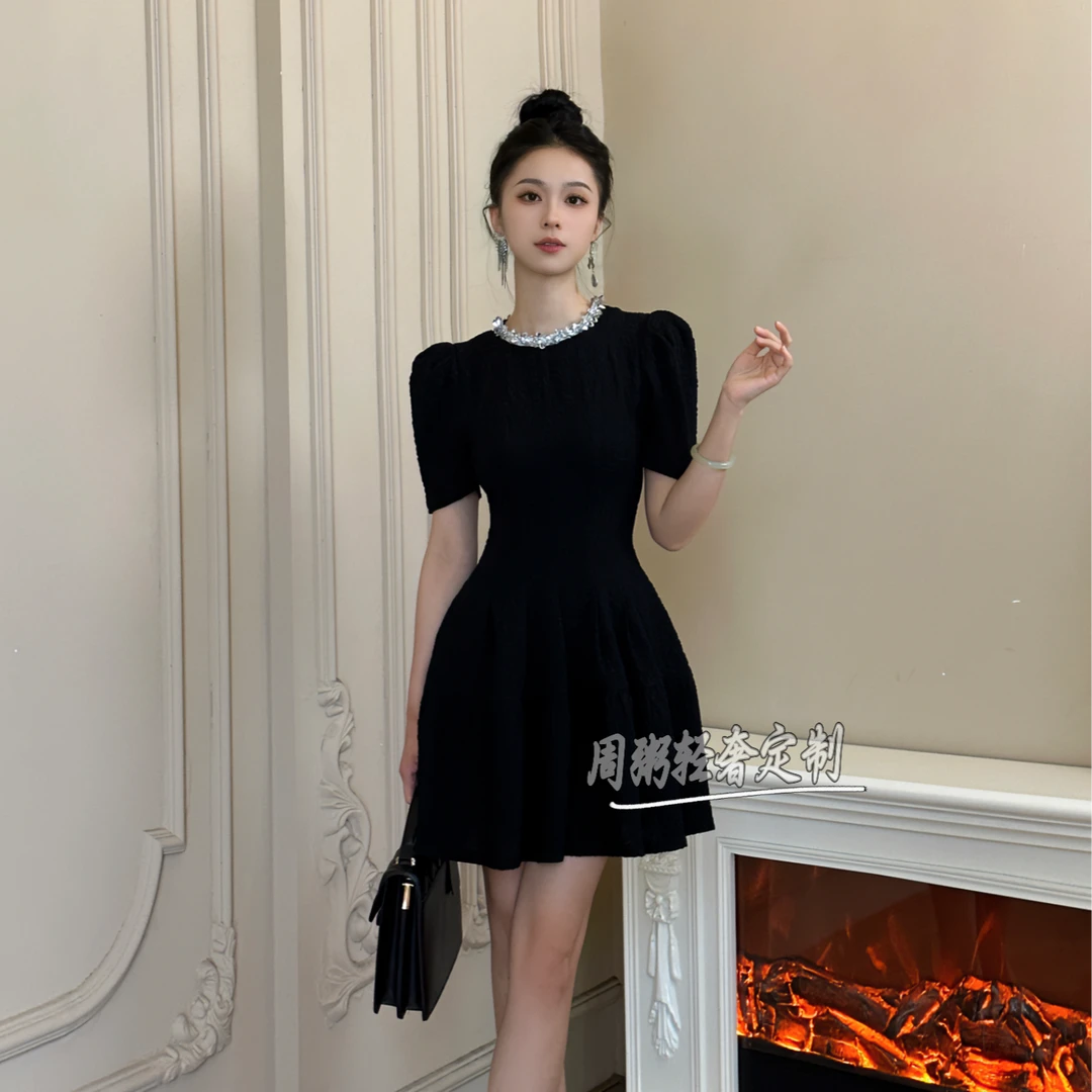【周粥定制】国内设计师品牌 小个子显瘦气质法式收腰连衣裙21665