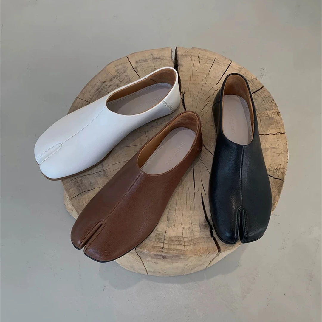 【尼采专属】英伦风套脚复古分趾鞋平底猪蹄单鞋女一脚蹬懒人鞋